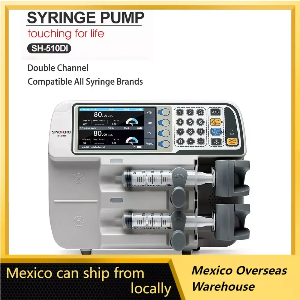 

SH-510Di Double Channel Syringe Pump for Human Veterinary Hospital ICU CCU Compatible All Syringe Brands Medical Device