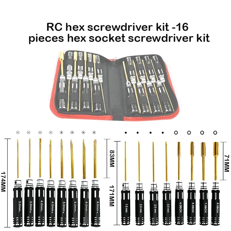 RC Hex Driver Set - 16pcs Hex Allen Screwdriver Kit Hex Nut Driver Set Wrench Key Driver Tool for Rc Car Trxs Helicopter