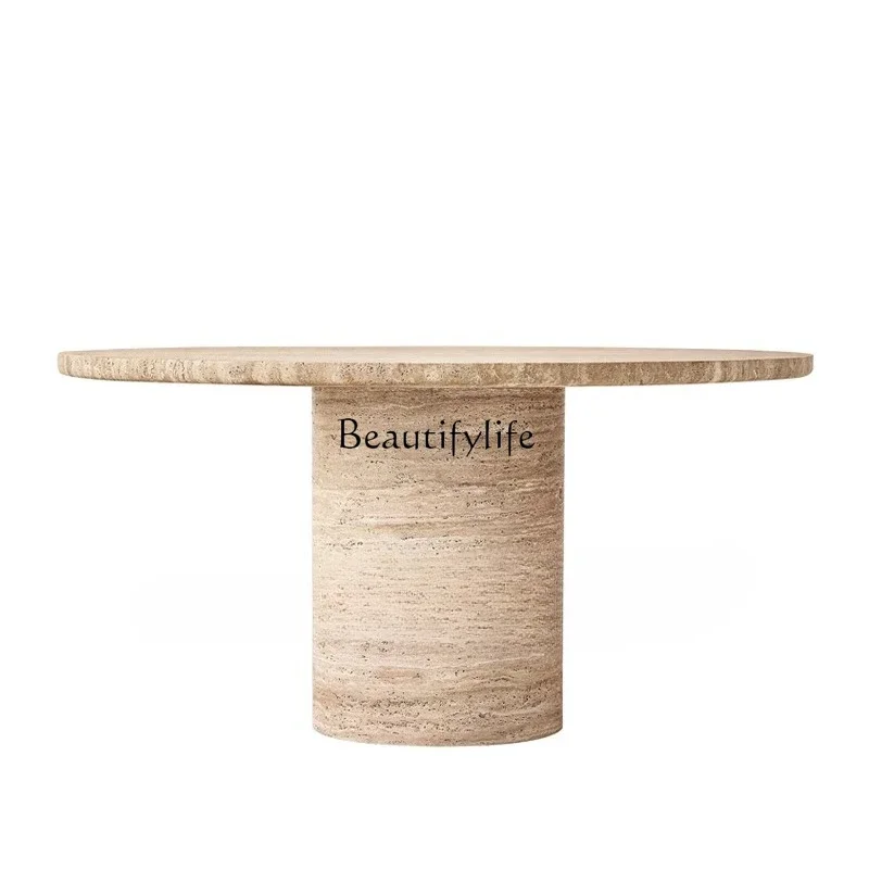 

LJY*Wabi Sand Wind Nordic Round Natural Marble Dining Table Small Household