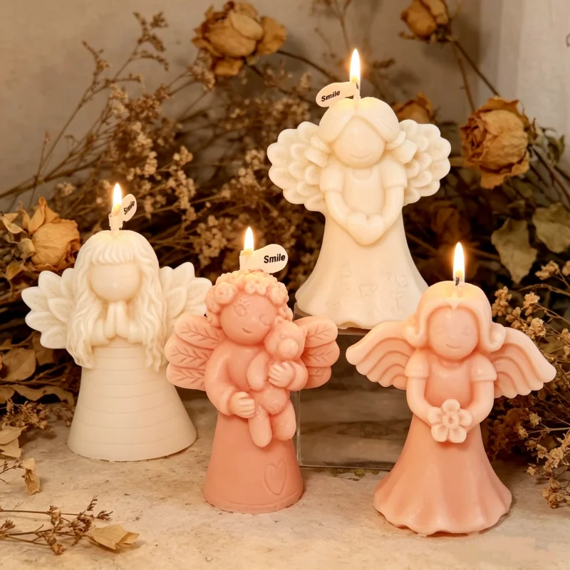 Guardian Angel Silicone Candle Mold DIY Smiling Cherub with Heart, Flower & Teddy Bear Resin Epoxy Angel Ornament Tools Home Dec - view 2