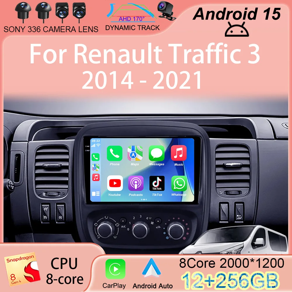 Автомобильное радио Android 15 для Renault Traffic 3 2014-2021 для Opel Vivaro B 2014-2018, мультимедийный видеоплеер, навигация, GPS DSP