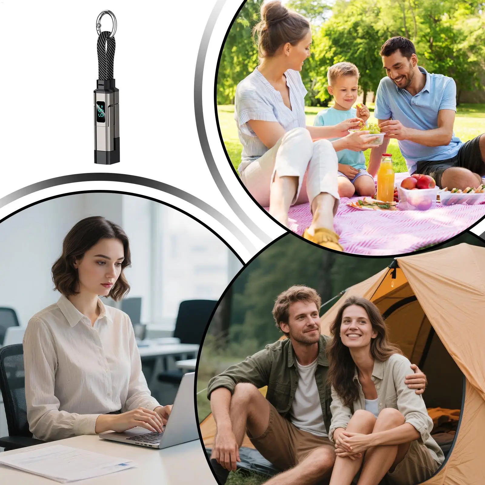 USB C Keychain Portable 4 In 1 65W Short Charger Cord Keychain Fast Charging Cable for Travel Camping Daily Work Home Office