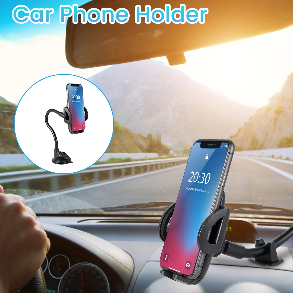 Car Phone Holder Mount 360° Rotatable Long Arm Windshield Phone Cradle with Suction Cup 1.9-4.1in Mounting Seat Non-Slip@#1356