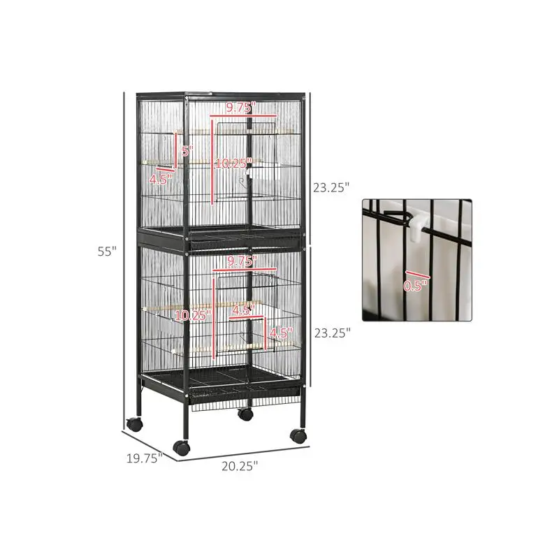 Bird Cage Metal Large for Parrots and Small Birds with Removable Tray and Wheels