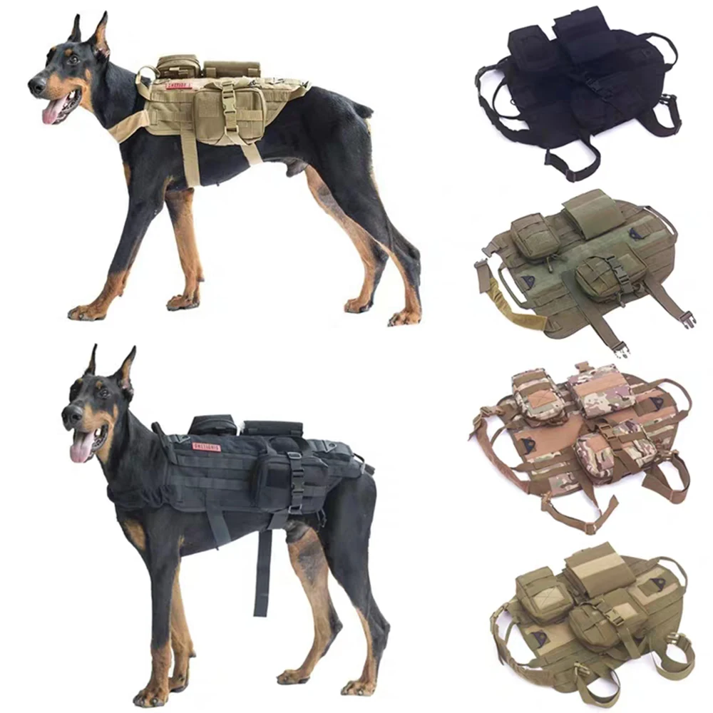 Tactical No Pull Dog Harness K9 Vest, Adjustable Dog Leash, Molle Medical Bag, Training, Hunting, Pet, Small, Medium, Large