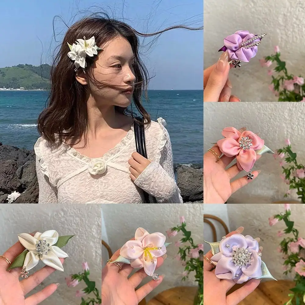 

Creative Silk Lily Flower Hairpin Crystal Inlay Multicolor Hair Clip Hairdress Headwear Barrettes Gift
