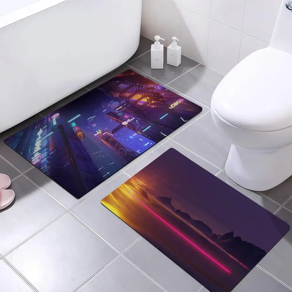

Bathroom Absorbent Floor Mat, Toilet Of The Bathroom, Household Floor Mat, Door Mat Punk Neon Street Floor Mat Soft Diatom