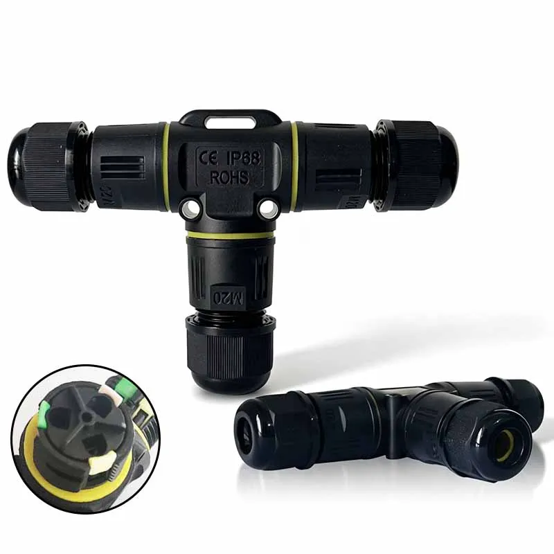 IP68 Waterproof T-Type Three-Way Branching Connector Outdoor Rainproof Cable Joint for LED And Electrical Wiring