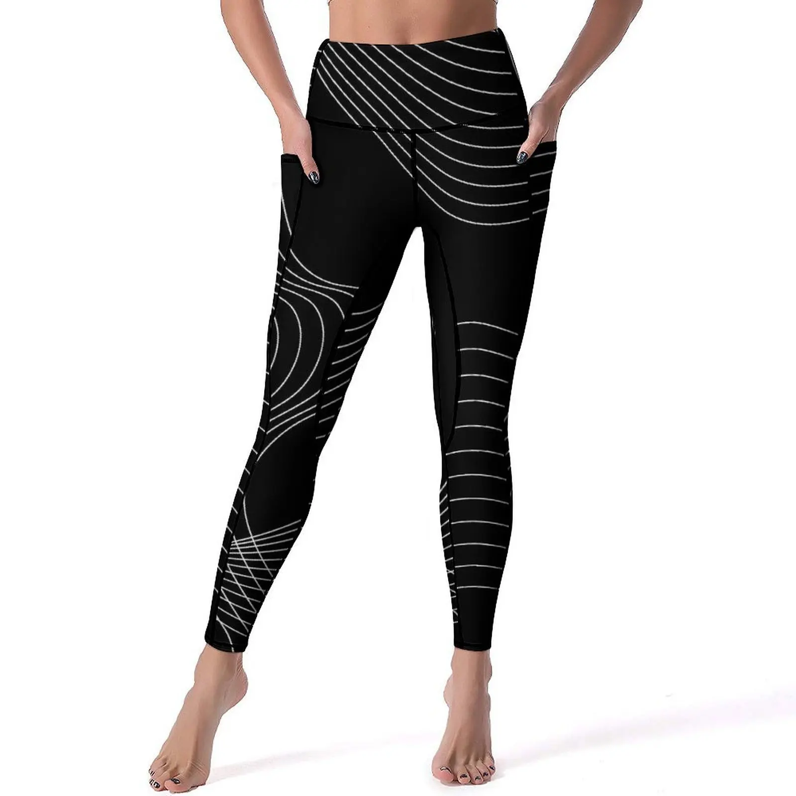 

Striped Print Yoga Pants Sexy Wave Lines Design Leggings High Waist Fitness Running Leggins Women Fashion Elastic Sport Legging