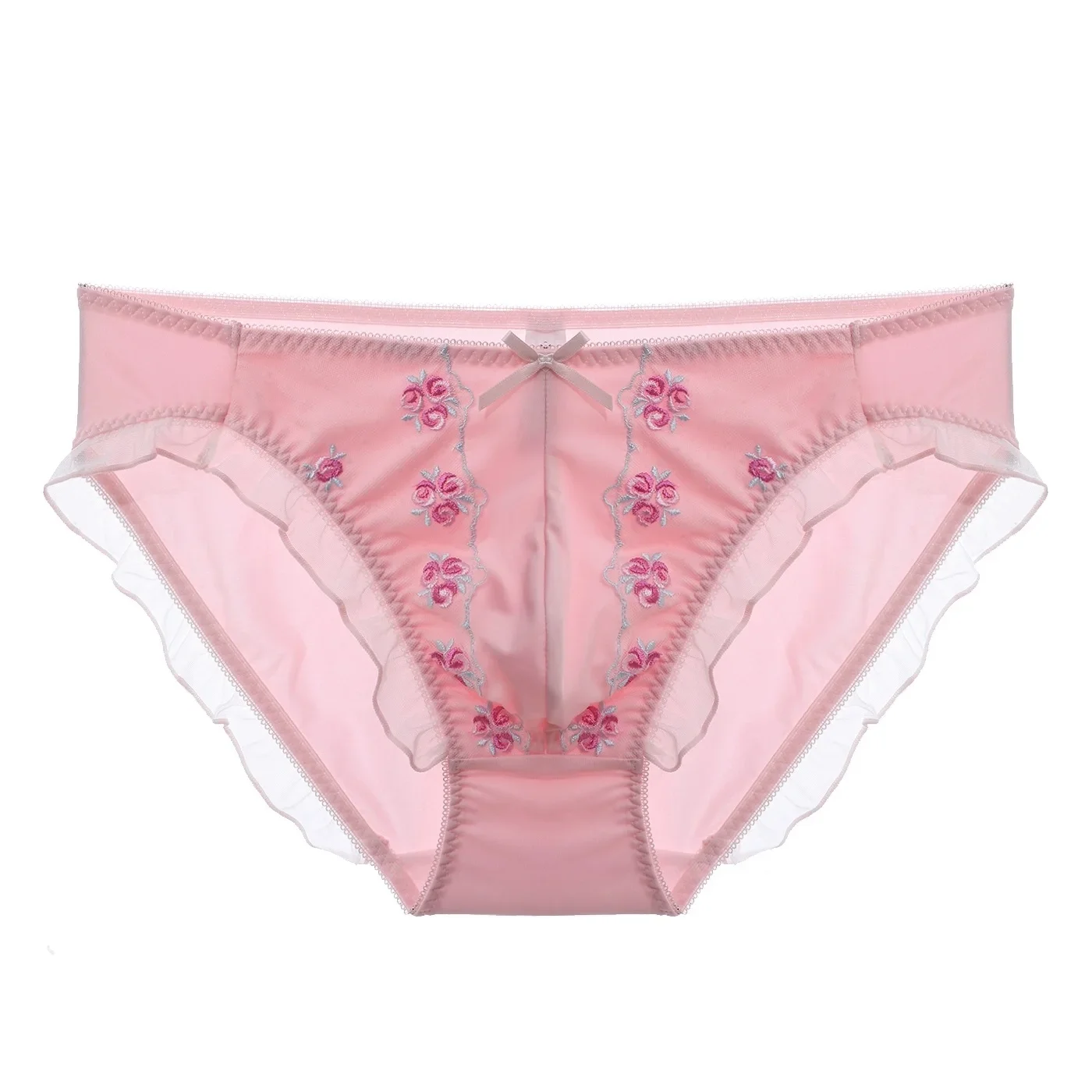 

Man's Flower Embroidery Pink Briefs