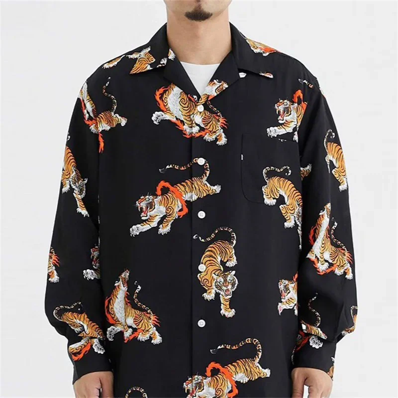 New Fire Ring Tiger Pattern WACK Hawaii Shirts Men Woman 1:1 High Quality Fashion Casual Long Sleeve Lapel Top Tee