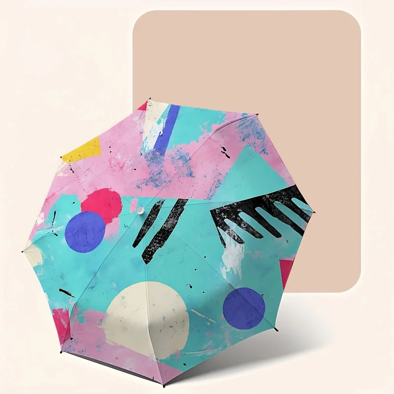 

1 Geometric Pattern Automatic Umbrella Digital Print Folding Umbrella Sunshade and, Suitable for Outdoor Travel, Easy to Carry