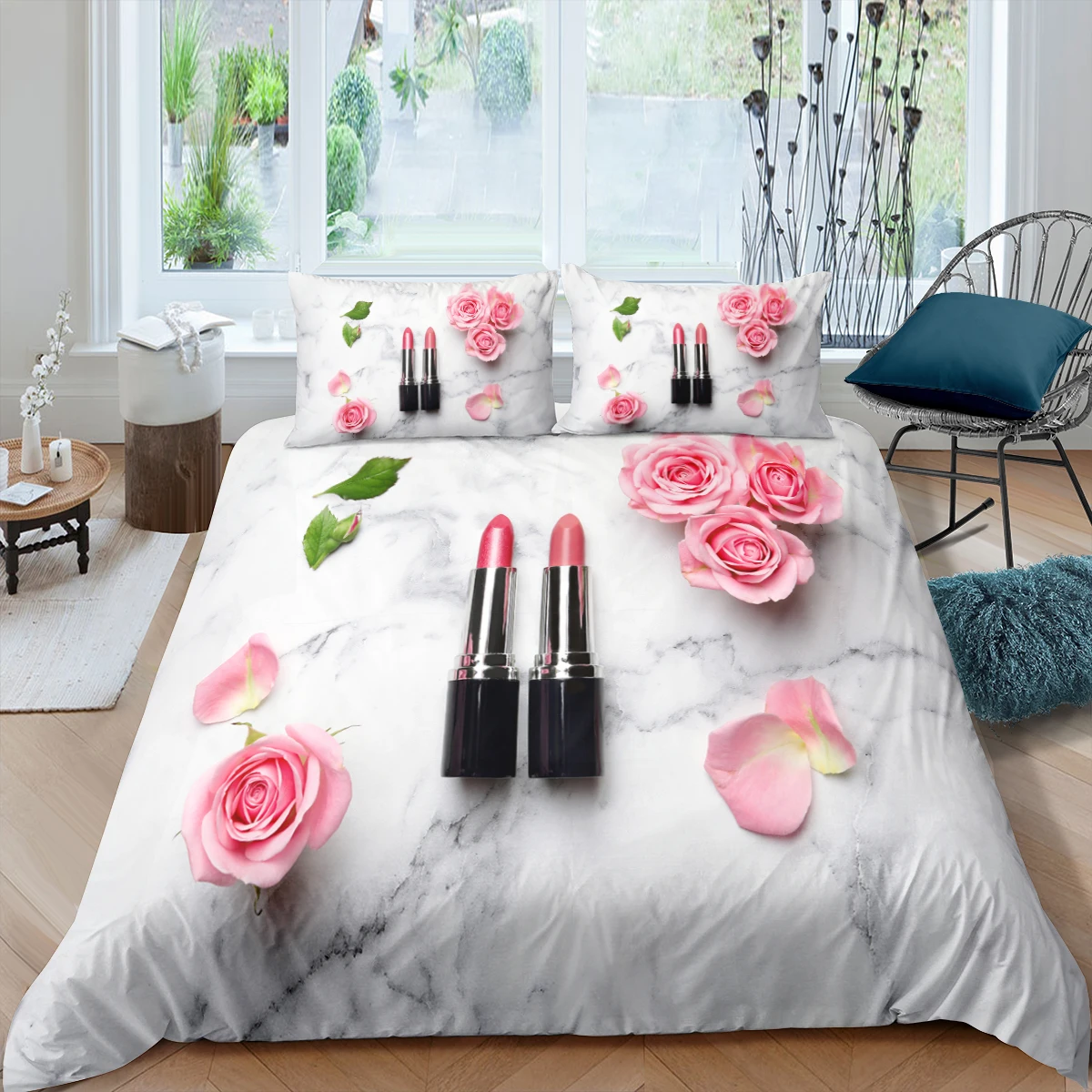 Home Textiles Luxury 3D Lipstick Duvet Cover Set Pillowcase Cosmetic Bedding Set Queen and King Size Comforter Bedding Set