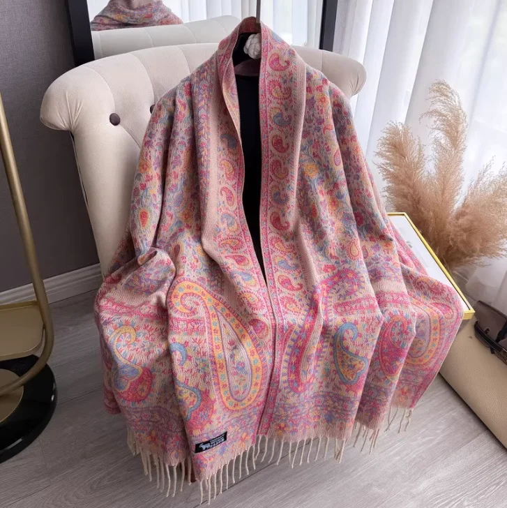 

Chinese Xinjiang Women's Ethnic Style Shawl Paisley Tassel Scarf Thickened for Warmth