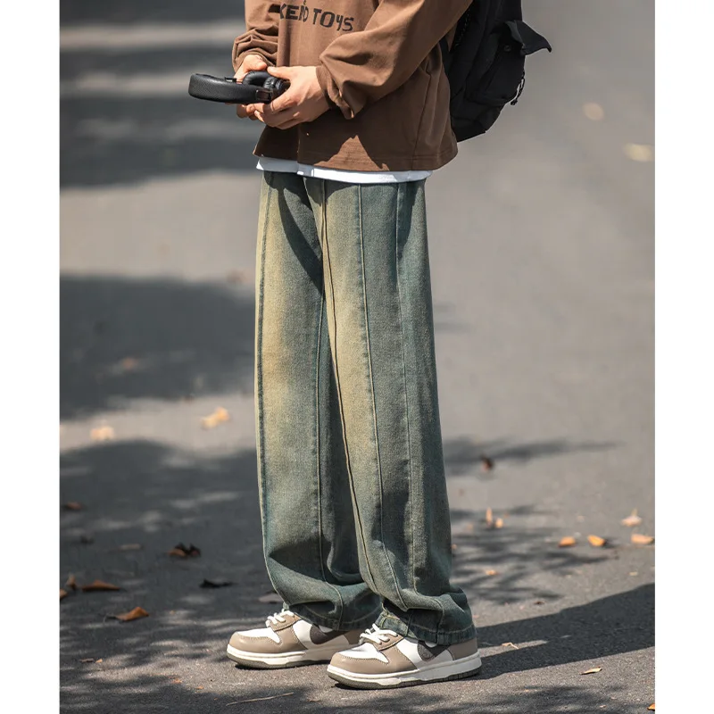 High Street Wash Denim Jeans For Men Autumn Trendy Three-dimensional Stitching Loose Jeans Pants Y2K Streetwear Unisex Clothing