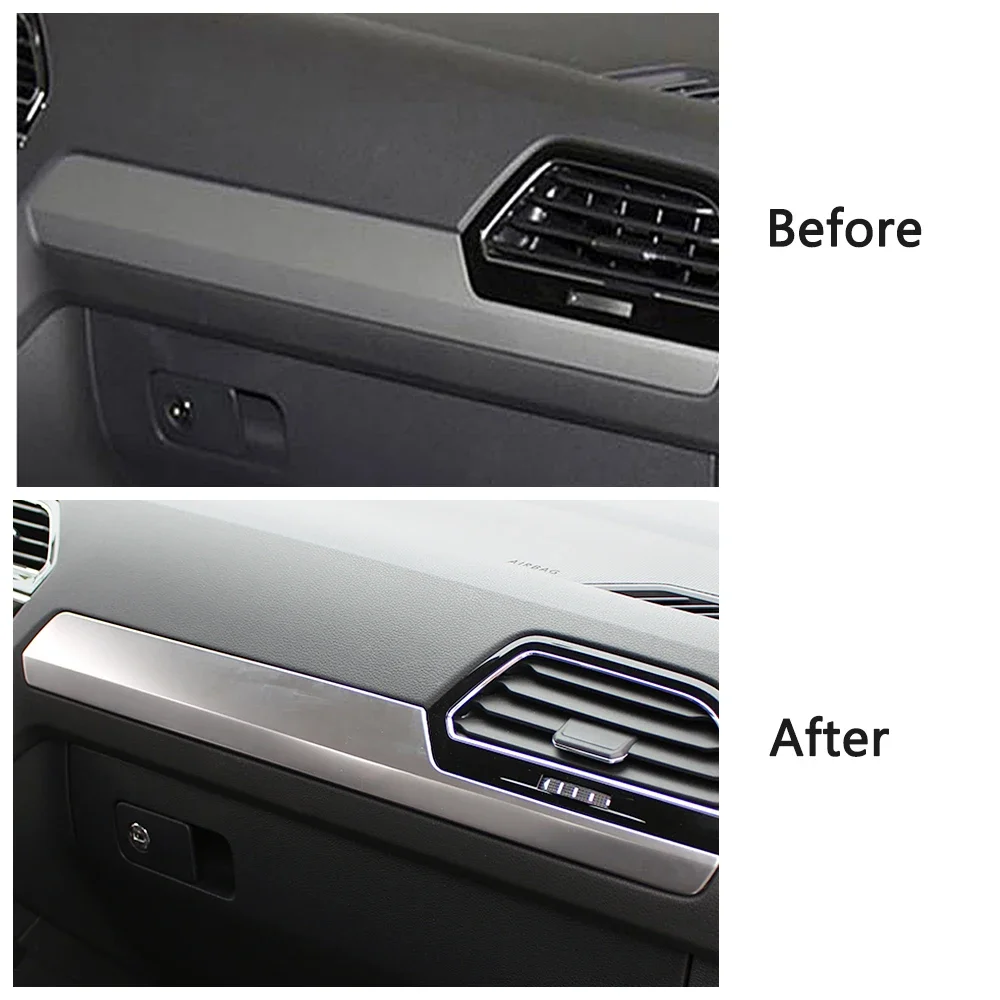 For Volkswagen VW Tiguan MK2 2017-2019 LHD Central Console Dashboard Cover Glove Box Trim Interior Stainless Steel Sticker