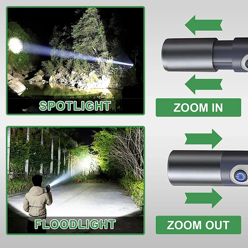 Zoomable LED Flashlight Powerful Rechargeable Tactical Flashlight Outdoor Tent Lantern Floodlight Torch for Camping Fishing Hunt