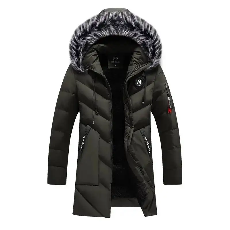 Erkek Katı Pamuk Dış Giyim Mont erkek Kalın Polar Kış Ceket Moda Kürk Kapşonlu Sıcak Pamuk Parka Rüzgarlık Artı Boyutu 6XL