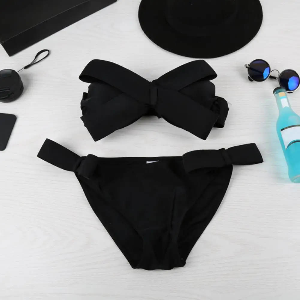 Bikini ajustado sexi para mujer, conjunto de Bikini con lazo y cuello Halter para vacaciones en la playa, traje de baño Sexy dividido, traje de baño sólido a la moda