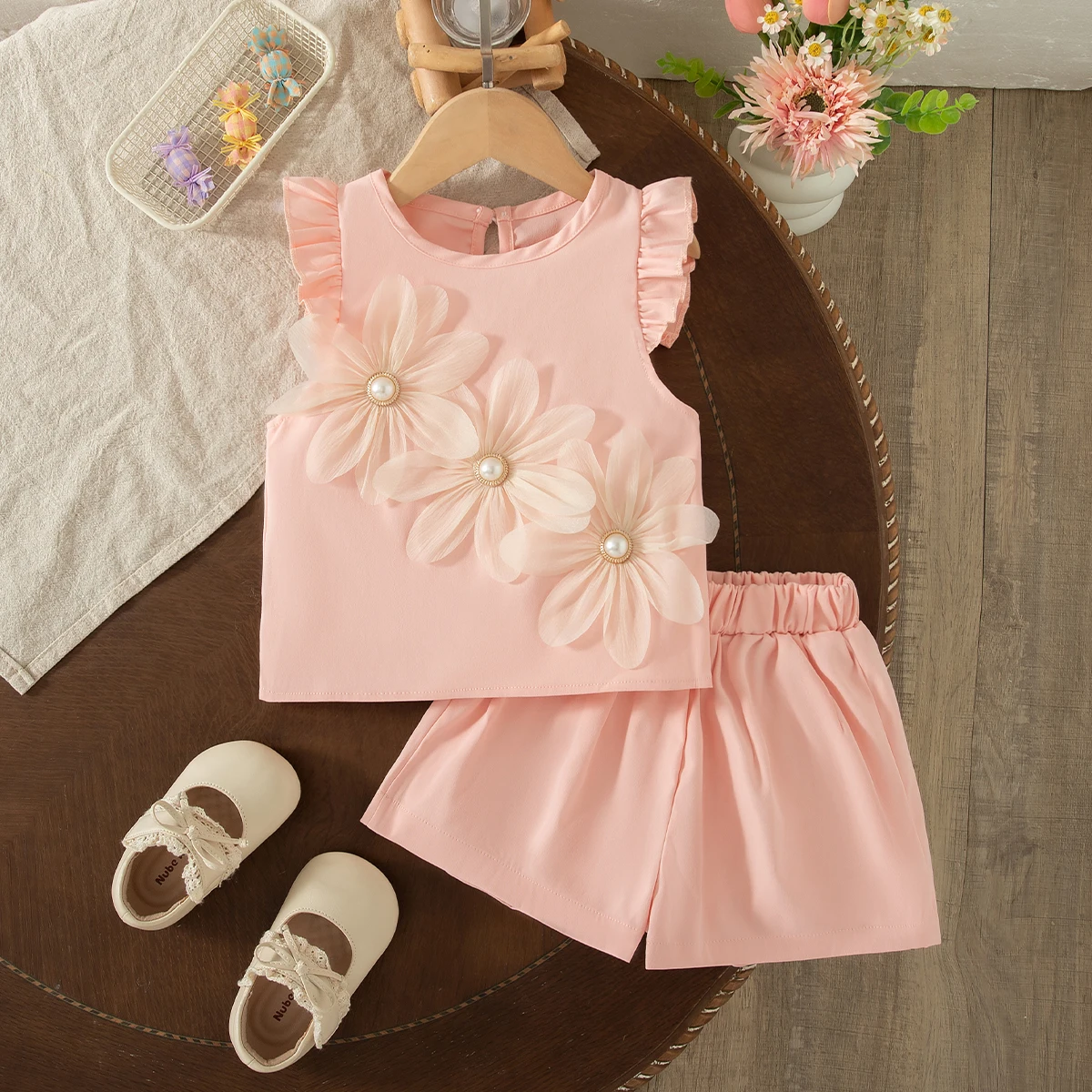 2pc/Set Summer Clothes For Baby Girl Children'S Top And Bottom Clothes Set Sweet Flowers Children Clothes 6 Months - 4 Years