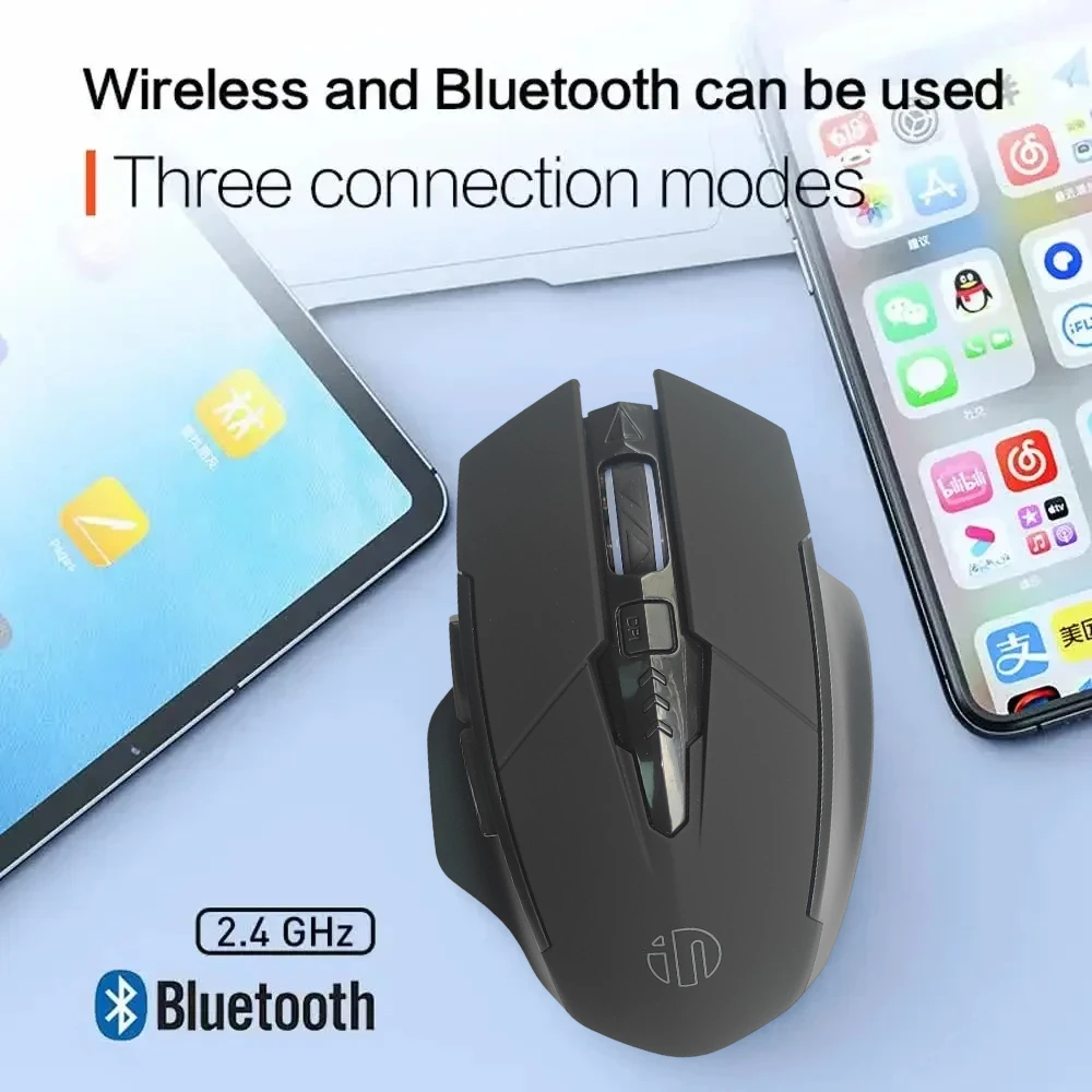 SUMHUAK SHA1 Tri-Mode Wireless Bluetooth Mouse,Rechargeable Silent Buttons,Power Display, BT5.0,Universal for Office & Laptop