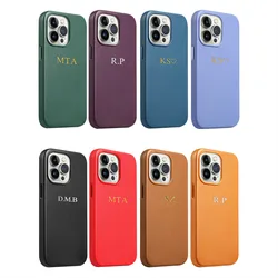 Personalise Gold Initials Letters Magsafe Cases For Iphone 14 12 13 15 16 17 Pro Max 14 15 Plus Luxury Leather PU Magnetic Cover