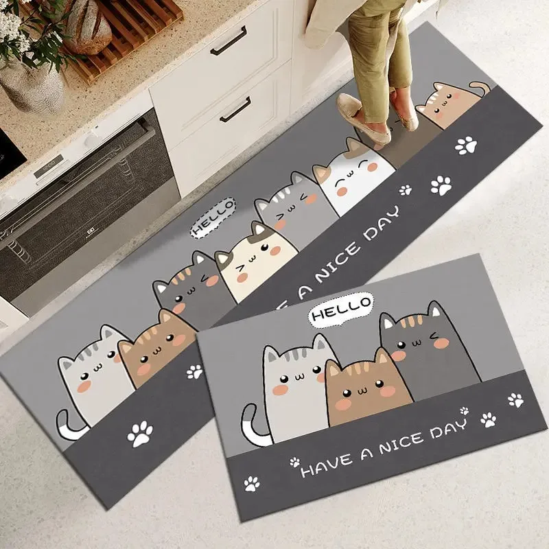 Kitchen Mat Pvc Waterproof Carpet Cartoon Pattern Anti-Slip Floor Mats Home Decoration Long Strip Leather Washable Anti-oil Rugs