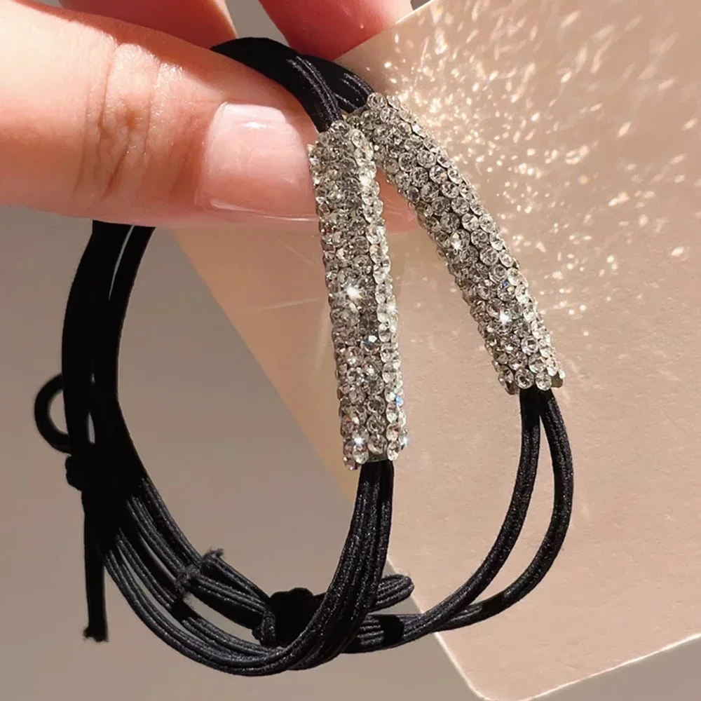 1/20pcs Women Diamonds Black Shiny Rhinestone Seamless Rubber Band Elastic Hair Rope 2024 New Fashion Hot Sale Hair Accessories