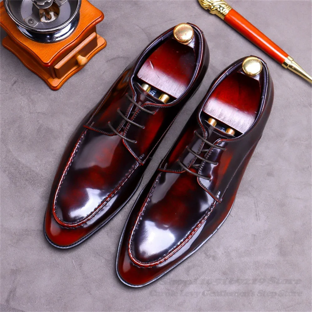 

2026 Spring Leather Shoes Men Casual Youth Formal Driving Lacquer Leather pointed toe lace up solid color business dress shoes