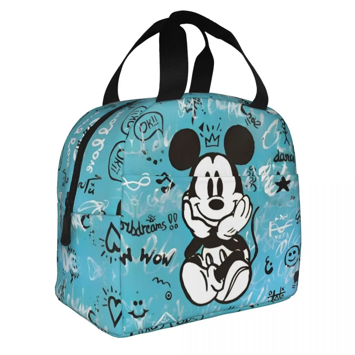 Mickey Mouse Graffiti Insulated Lunch Bags Thermal Bag Reusable Leakproof Lunch Box Tote Girl Boy College Outdoor