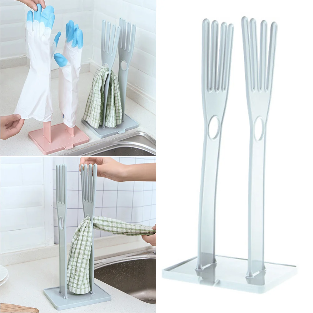 1pc Multi-functional Drain Rack Rubber Gloves Holder Dish Cloth Rack for Household Kitchen Bathroom (Blue)