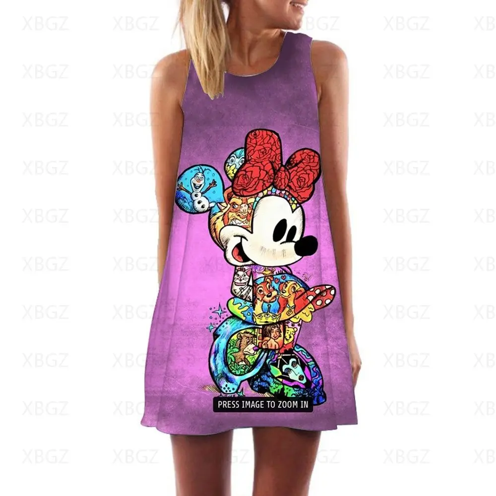 

Mickey Minnie Mouse Women's Dress Beach Dresses 2022 Disney Summer Woman Boho Sundresses Sexy Mini Sleeveless Cool Loose Fashion