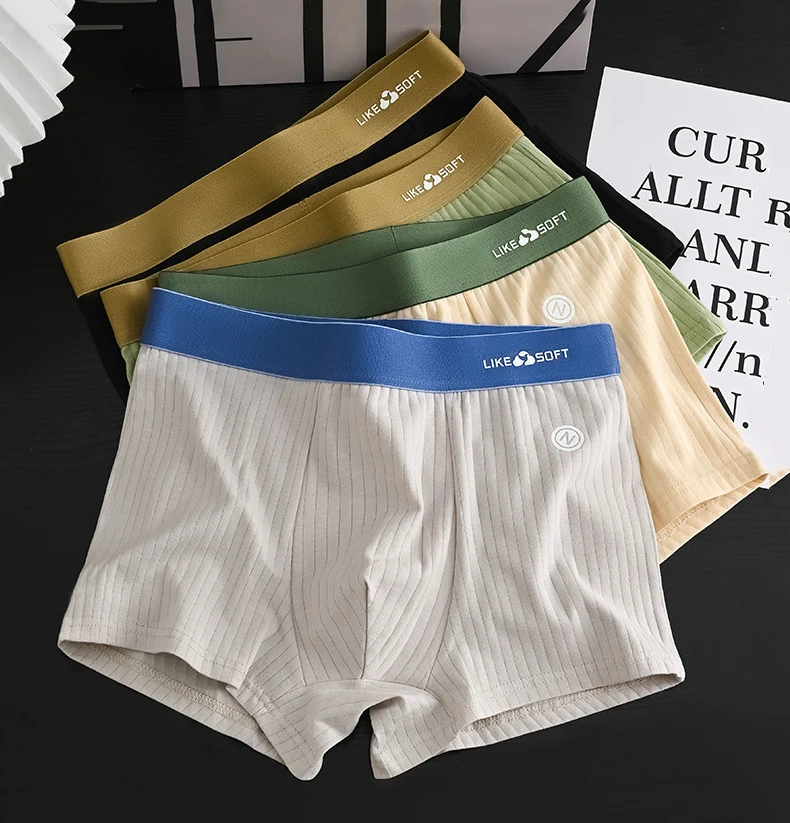 5Pcs Men Striped Boxer Briefs Soft Breathable Mid Waist Elastic Waistband Cotton Blend Men Underwear Shorts