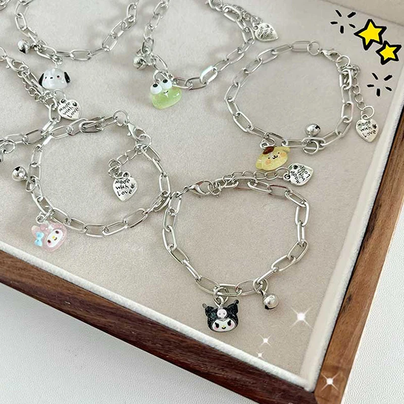 Doce Sino Pulseira Pingente Ornamentos, Sanrio Kuromi Cinnamoroll Melody Pochacco, Kawaii Desenhos Animados, Presente Amigo Casal, Y2K