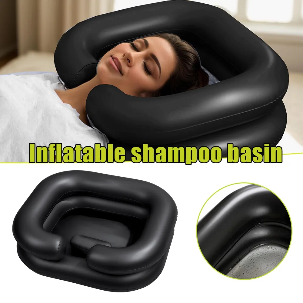 Lavabo de champú inflable portátil de PVC para pacientes mayores postados en cama, cuenco para lavar el cabello con orificio de drenaje y soporte para el cuello