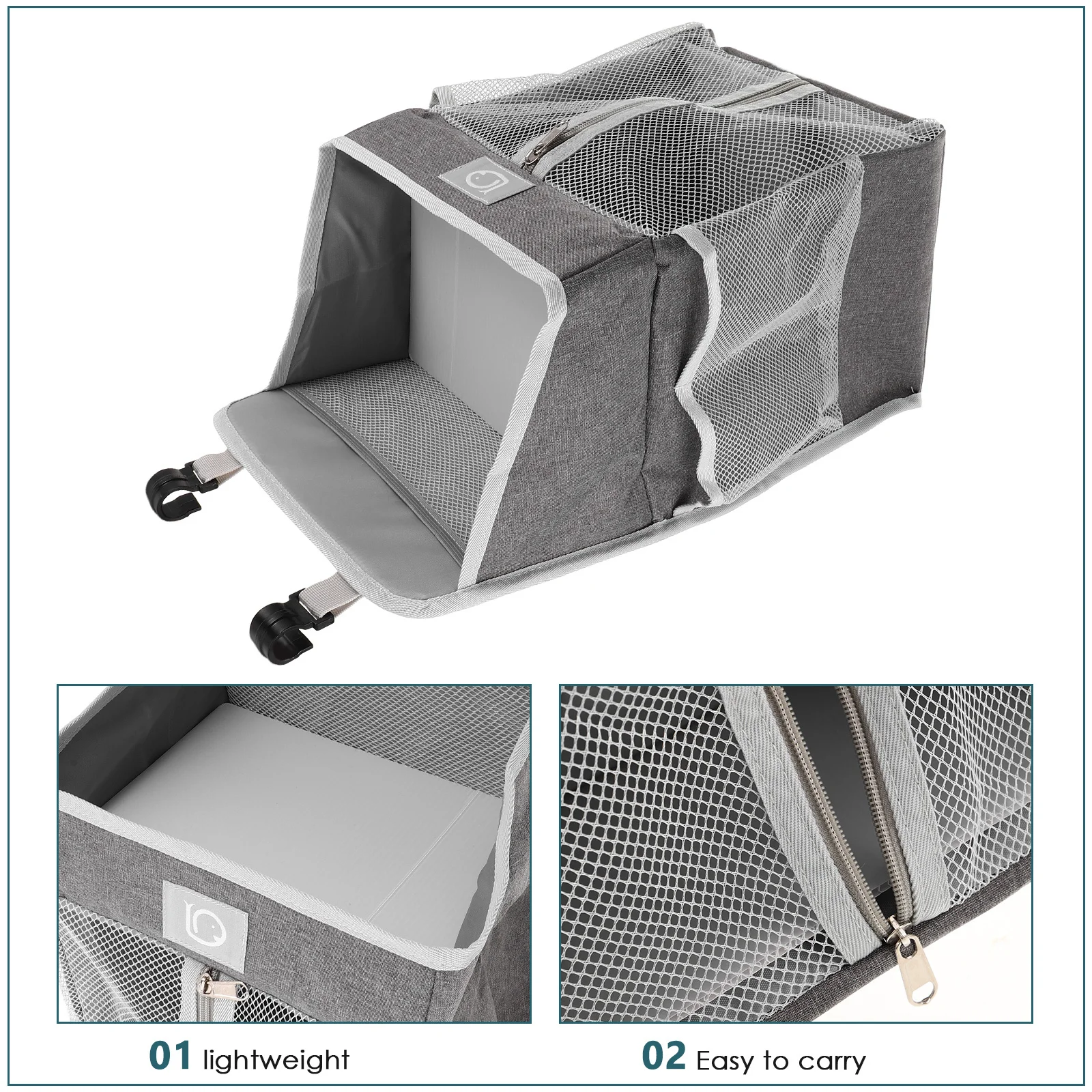 حقيبة تخزين كبيرة بجانب سرير الطفل، منظم تعليق متعدد الأقسام، حفاضات واسعة وحامل مناديل، حضانة من القماش قابلة للتنفس