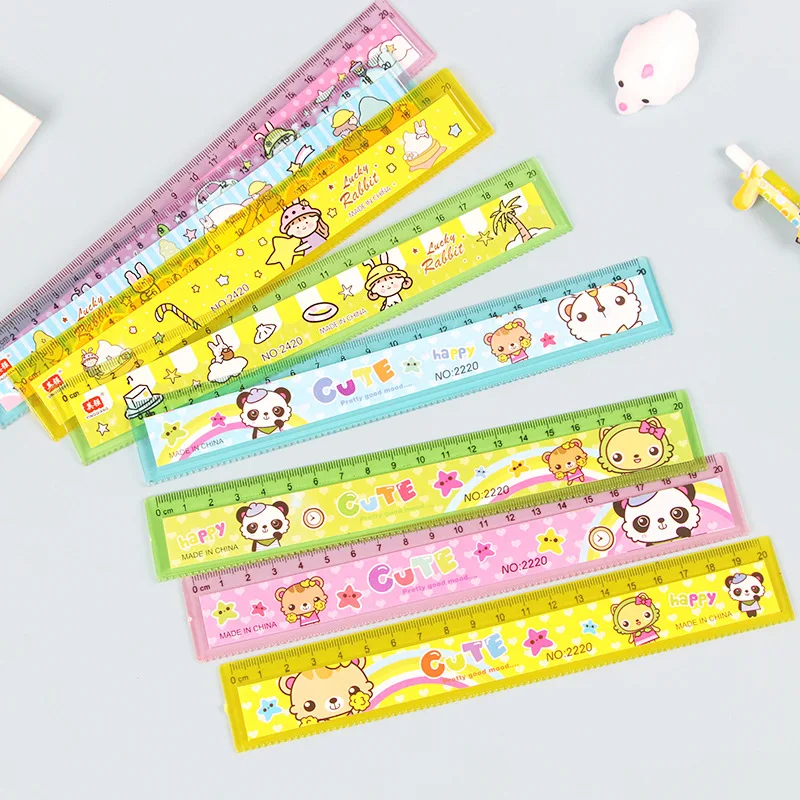 3Pcs Cartoon Ruler 20cm Children\'s Plastic Transparent Straight Rulers Cute Stationery School Supplies