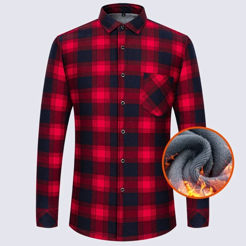 

Осень-зима плюс бархатные утолщенные теплые рубашки для мужчин, винтажные рубашки в клетку большого размера с длинными рукавами, однобортная блузка с лацканами