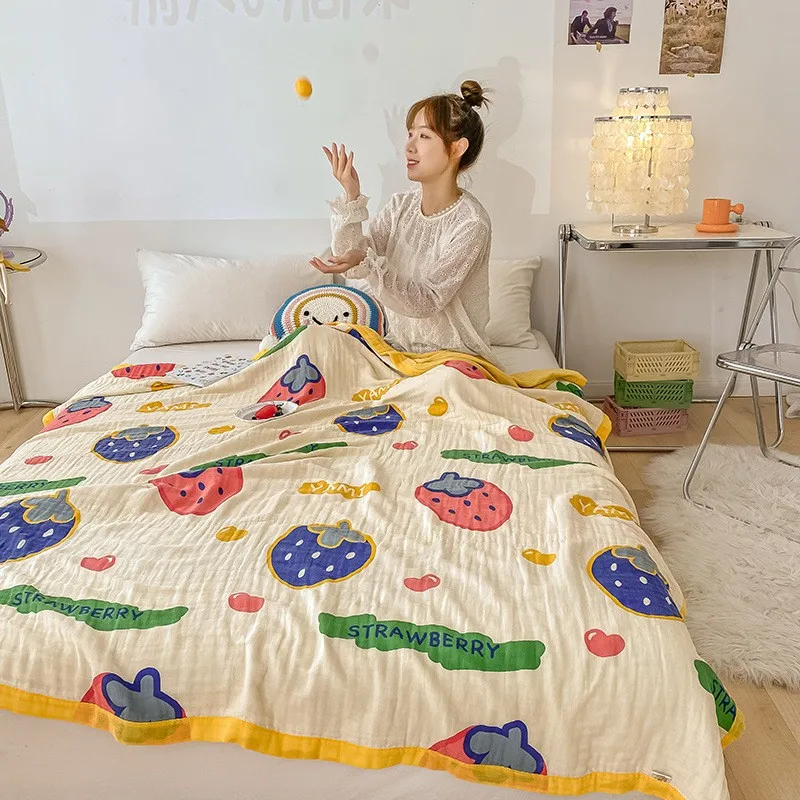 6 Layers Cotton Gauze Towel Quilt Cotton Air-conditioning Quilt Summer Single Double Children Baby Nap Small Cover Blankets