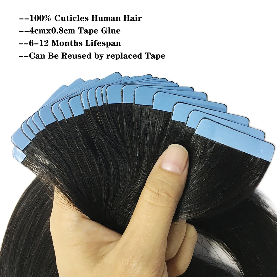 Tape In Brazilian Human Hair Straight Extensions 100% Real Remy Human Hair Skin Weft Adhesive Glue On Salon Quality for Woman