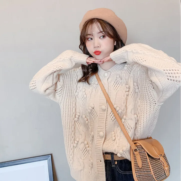 

2023 Women Spring Autumn Retro Twist Sweater Jackets Female Solid Color Knitted Coats Ladies Loose Cardigan Overcoats T462