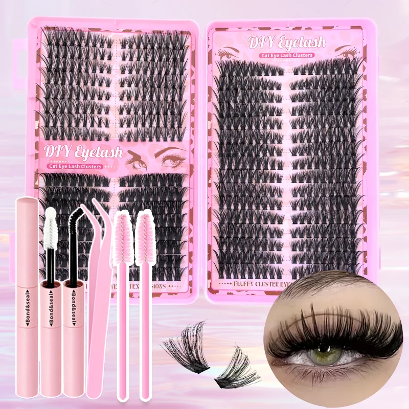 560-teiliges DIY Wimpern-Cluster-Set, Katzenaugen-Stil, Voluminöse Flauschige Wimpern, D-Curl, Einzelwimpern für Anfänger