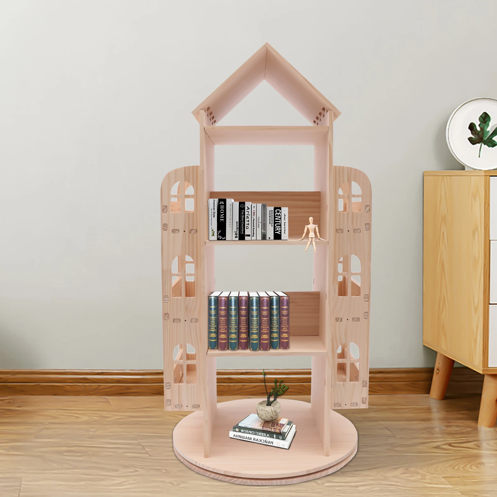 

Rotating Bookshelf for Children, 360 Display, Floor Standing Bookcase, Storage Rack for Kids, Book Display Stand, Wood Book