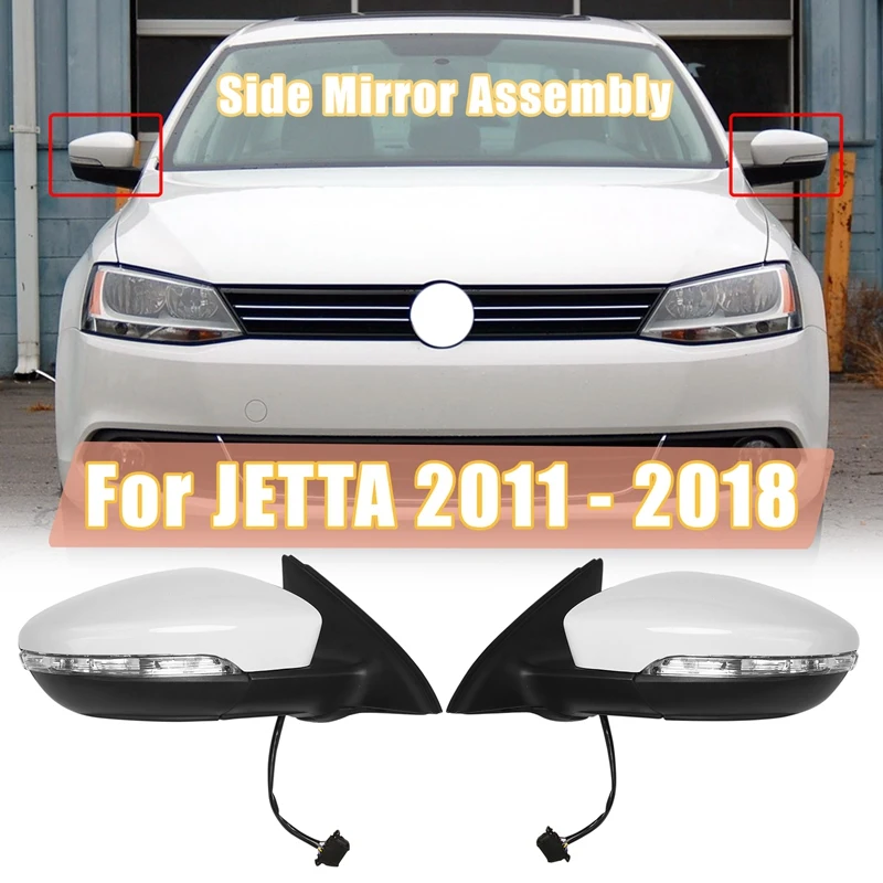 

Side Rear View Mirror Assembly Power Glass Heated Turn Signal 6 Wires For JETTA 2011 - 2018 5C7857508 White