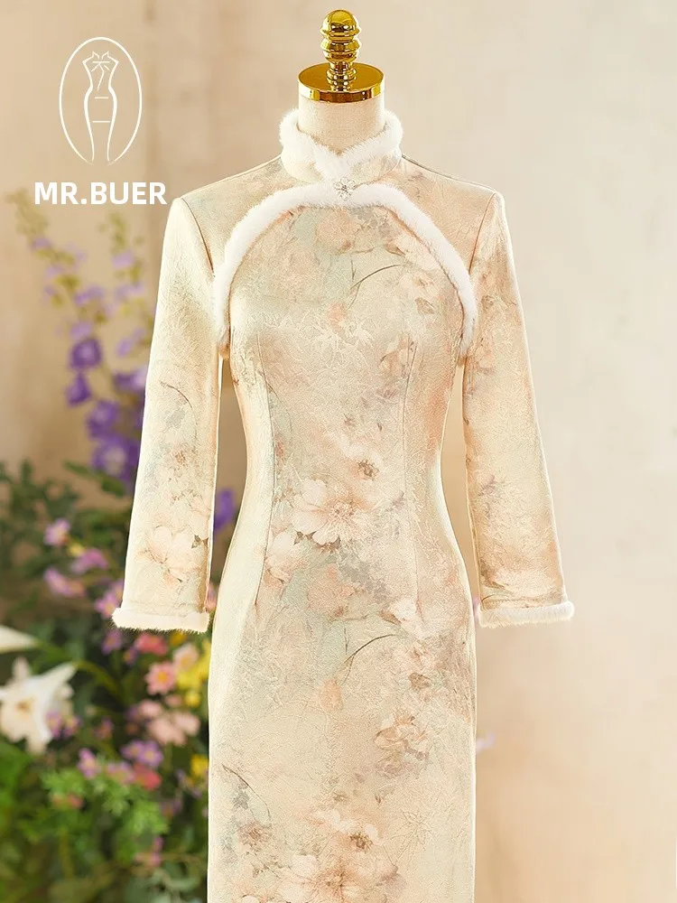 

Белое зимнее платье с флисовой подкладкой для женщин, офисная одежда, новинка 2026 года, для новогодних и праздничных мероприятий