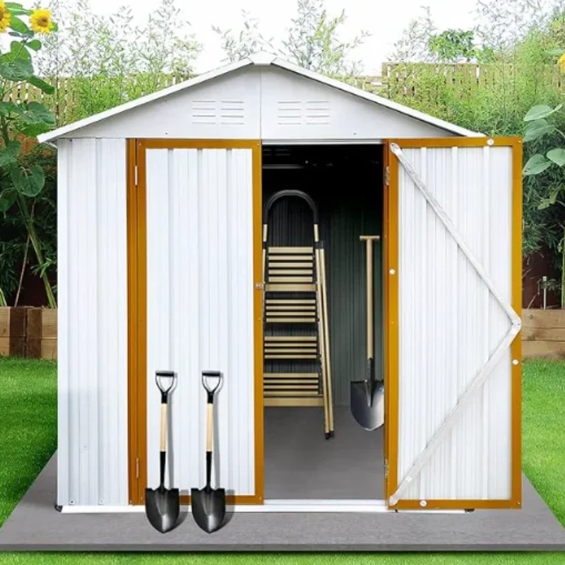 Tool Shed with Sloping Roof and Lockable Door, Outdoor Metal Storage Resin Patio Shed, for Backyard Garden Patio Lawn