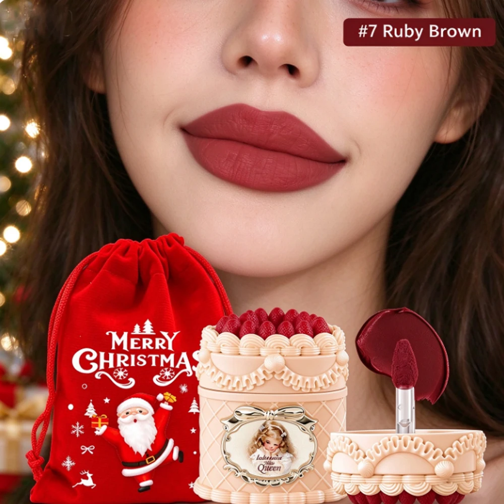 Christmas Gift | Strawberry Cupid Cake Velvet Matte Lip Mud, Long Lasting Waterproof Non Stick Cup Lip Makeup