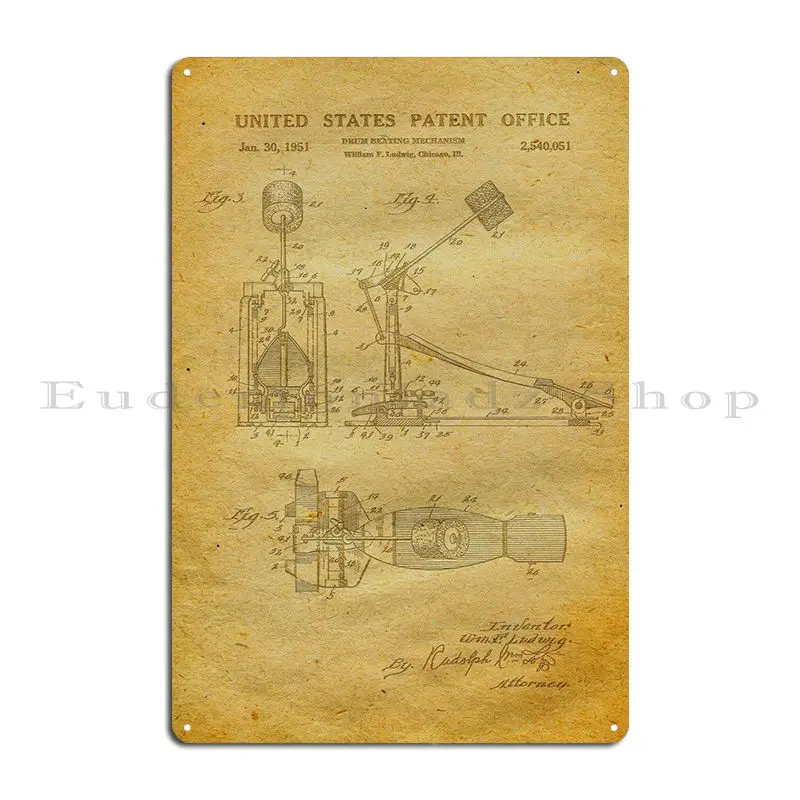 20 Bass Drum Pedal Patent Metal Plaque Poster Home Living Room Bar Custom Wall Tin Sign Poster