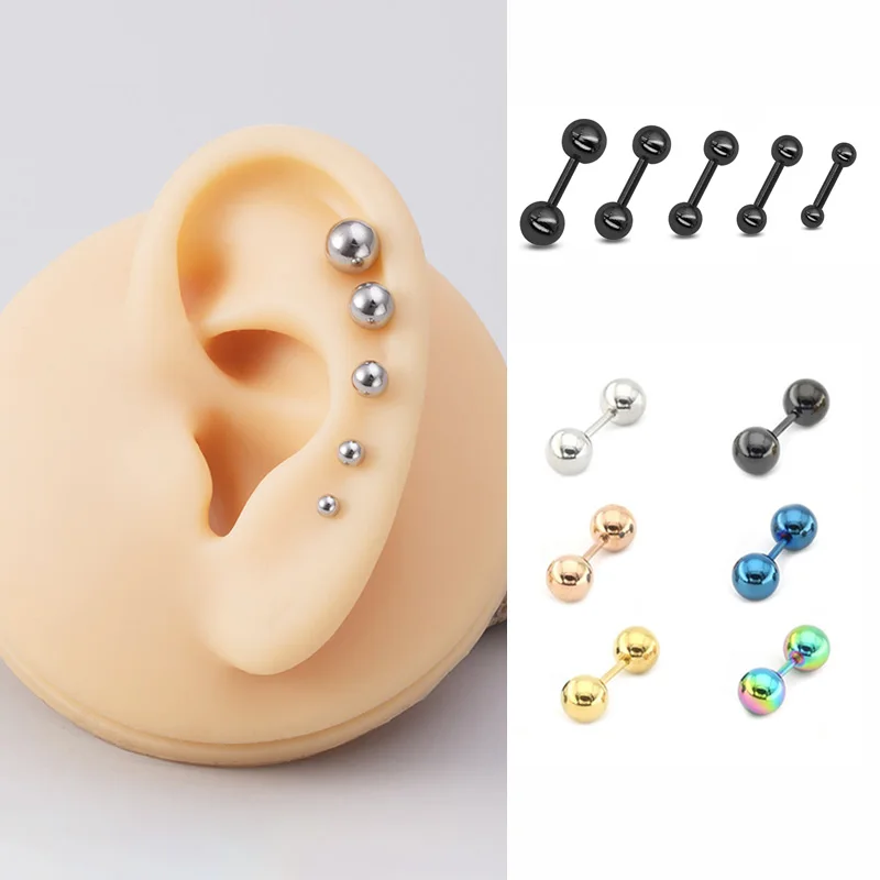 5pcs Cartilage Stud Earring Stainless Steel Bar Helix Screw Ball Tragus Barbell Daith Ear Bone Piercing Nail Body Jewelry 16G