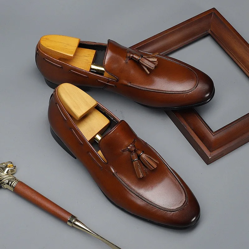 New men's tassel loafers made of top-layer cowhide, casual and versatile